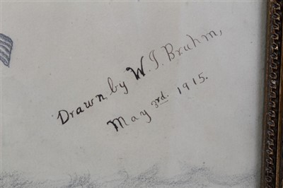 Lot 639 - Pencil drawing of the White Star Line Ship Olympic in glazed gilt frame, dated 1915