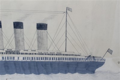 Lot 639 - Pencil drawing of the White Star Line Ship Olympic in glazed gilt frame, dated 1915