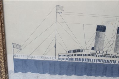 Lot 639 - Pencil drawing of the White Star Line Ship Olympic in glazed gilt frame, dated 1915