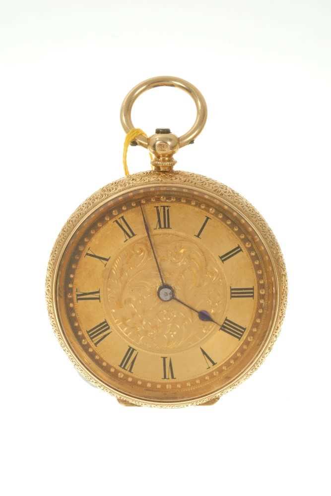 Lot 574 - Late 19th century ladies’ 18ct gold Swiss fob watch