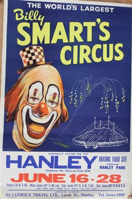 Lot 2406 - Circus Poster Billy Smart's Circus c1960's printer W E Berry Ltd Bradford.