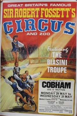 Lot 2409 - Circus Posters Sir Robert Fossett's Circus and Zoo The Biasini Troupe and also Elephants with female performer.