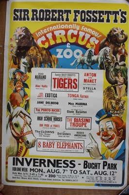 Lot 2412 - Circus Poster Fossett's Famous Circus and Zoo at Co. Mayo-Ireland's Newest Attraction, unknown printer plus two Sir Robert Fossett's posters both printed by W E Berry Bradford.