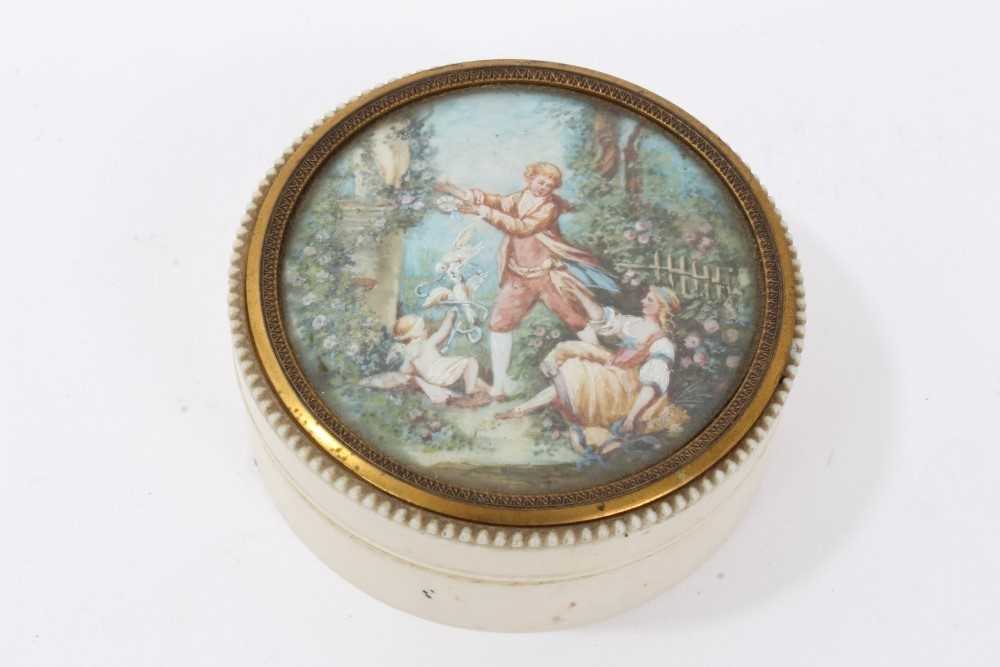 Lot 674 - 19th century ivory box with inset panel to lid