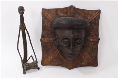 Lot 696 - Large African face mask together with Nigerian bronze figure