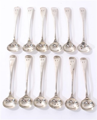 Lot 238 - Set of twelve silver trencher salt spoons (Essex Yeomanry)