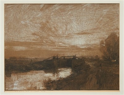 Lot 1173 - Leonard Squirrell (1893-1971) chalk and charcoal, Moonlit scene, inscribed with dedication to C Baskett 
 N.B. Baskett was etching Master at Ipswich School of Art