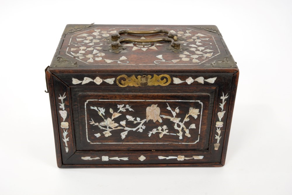 Lot 653 - Antique Chinese teak and mother of pearl