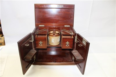 Lot 2160 - Edwardian Mahogany smokers cabinet with satinwood inlay and interior with Doulton salt glazed stoneware tobacco jar