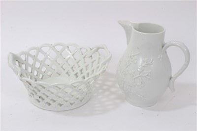 Lot 380 - 18th century Marcolini Meissen white glazed jug and Berlin blanc-de-chine nut basket