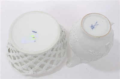 Lot 139 - 18th century Marcolini Meissen white glazed jug and Berlin blanc-de-chine nut basket