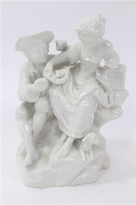 Lot 381 - 19th century Furstenberg white glazed romantic group with birds' nest and chicks