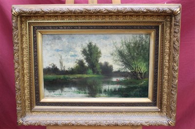 Lot 1068 - William Henry Hilliard (1836 - 1905) River at Dusk in gilt frame