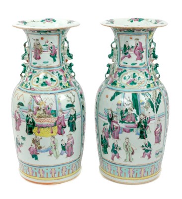 Lot 126 - Pair late 19th century Cantonese famille rose vases