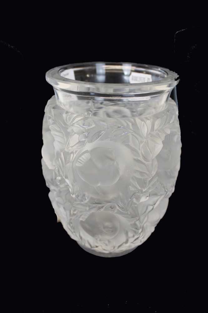 Lot 2000 - Lalique Bagatelle frosted glass vase with moulded bird and leaf decoration, signed Lalique France to base, 17cm high