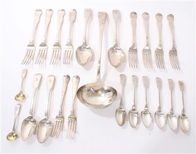Lot 280 - Selection of Georgian and later fiddle pattern flatware