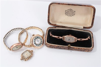 Lot 3236 - Group of four ladies Gold (9ct) wristwatches