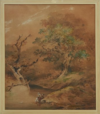 Lot 1036 - John Crome Figures in a wooded river landscape