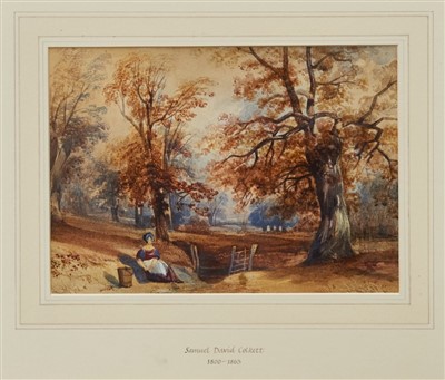 Lot 1034 - Samuel David Colkett watercolour figure in wooded landscape