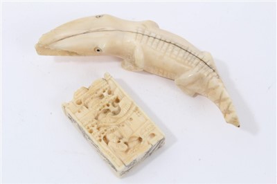 Lot 659 - Japanese carved miniature abacus and carved crocodile