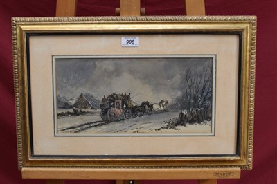 Lot 905 - Pair of 19th Century English School watercolour studies of coaching scenes...