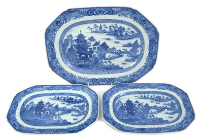 Lot 54 - Group of three late 18th century Chinese Export blue and white porcelain ashets