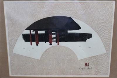 Lot 93 - Kiyoshi Saito (1907-1997) wood cut in colours - ‘Gate Jindai-Ji’ signed inscribed and numbered