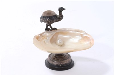 Lot 278 - Unusual Edwardian silver mounted pin cushion and pin tray in the form of a silver ostrich