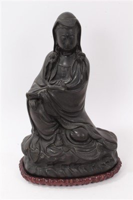 Lot 801 - Chinese bronze figure of Guanyin - seal mark to base