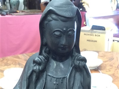Lot 801 - Chinese bronze figure of Guanyin - seal mark to base