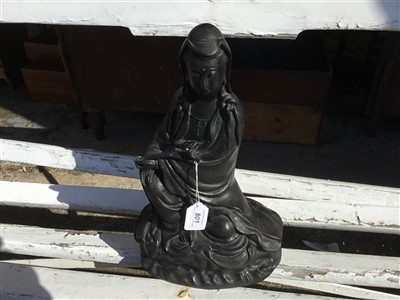 Lot 801 - Chinese bronze figure of Guanyin - seal mark to base