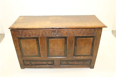 Lot 1042 - Early 18th century oak mule chest, dated 1720