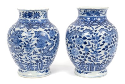 Lot 62 - Pair of 19th century Chinese blue and white porcelain dragon vases