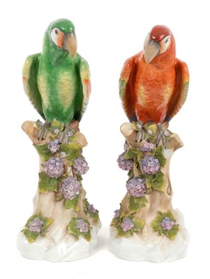 Lot 98 - Pair of impressive early 20th German porcelain Macaw parrots