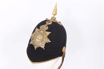 Lot 571 - George V East Lancashire Regiment Officers Blue Cloth Helmet, with bi-metal badge, brass spike and fittings, by Hawkes & Co named and dated 28th October 1913