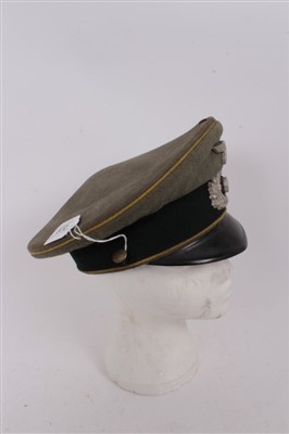 Lot 572 - Second World War Nazi Wehrmacht Officers Cap with yellow piping and brown leather head band to interior, bearing makers stamp, possibly Armored Reconnaissance Troops.