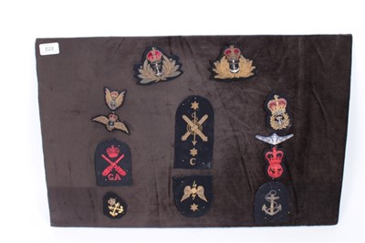 Lot 528 - Two boards of Navy and other bullion work uniform badges