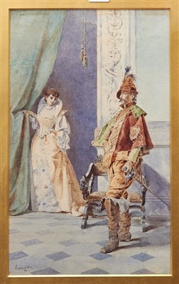 Lot 1025 - Good 19th century watercolour depicting 17th century scene, by Eugene-de-Blaas, 1881