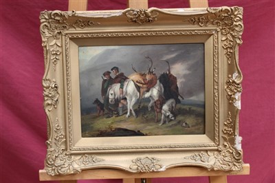 Lot 946 - Good 19th century oil on board depicting Scottish sporting scene