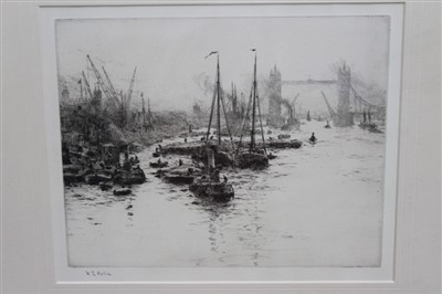 Lot 1020 - Black and white engraving of the River Thames in London, by W. L. Wyllie