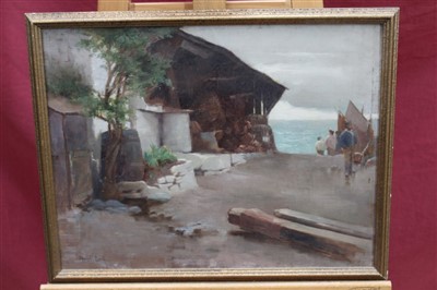 Lot 1021 - Oil on canvas - French quayside scene