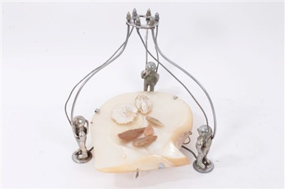 Lot 1218 - Unusual table centrepiece with two loose pearl items and spear barbs