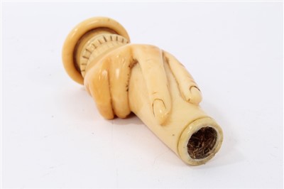 Lot 677 - 19th Century carved ivory handle in the form of a hand