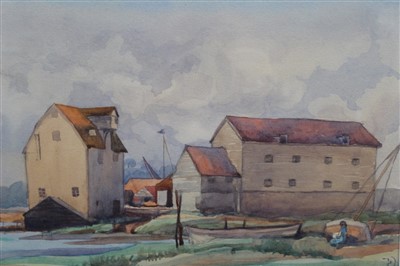 Lot 92 - Henry Denham (1893-1961) watercolour Woodbridge tide mill