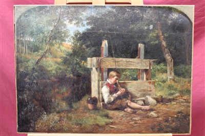 Lot 1017 - George Ogilvy Reid (1851-1928) oil on canvas - boy fishing