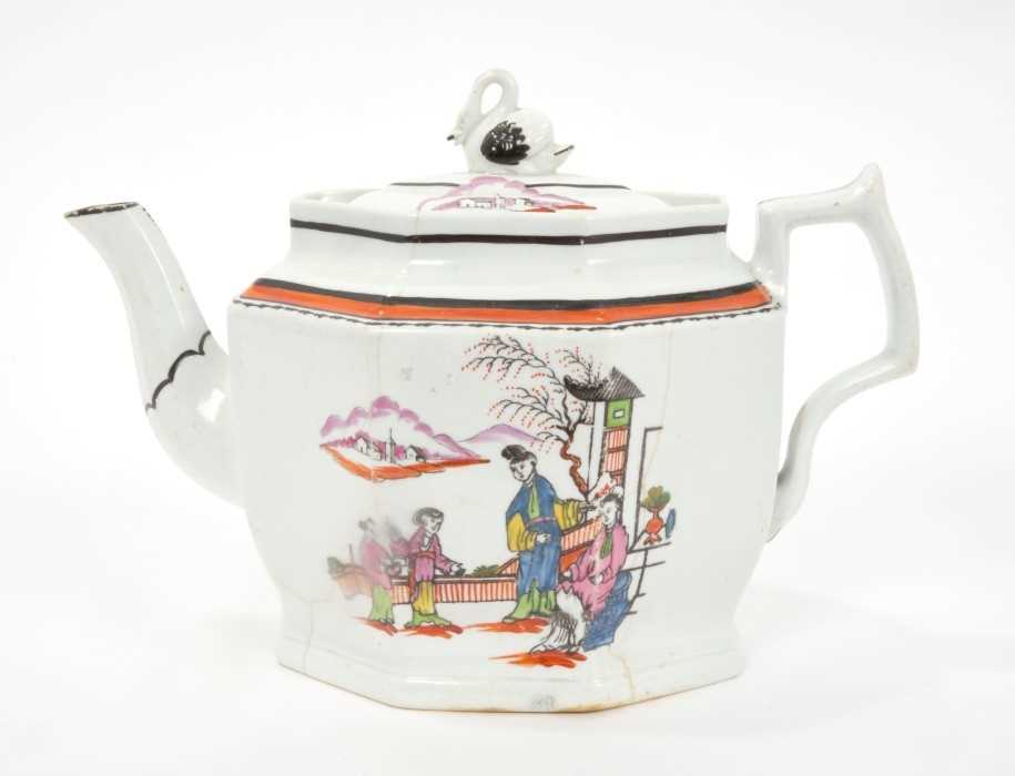 Lot 3 - Rare early 19th century Liverpool Herculaneum teapot and cover with swan knop