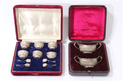 Lot 282 - Pair late Victorian silver salts, six unmarked Eastern salts, four matching salt shovels