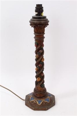 Lot 690 - Carved and painted pine table lamp from the Houses of Parliament