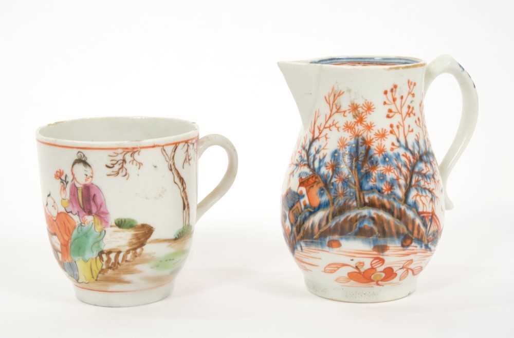 Lot 8 - 18th century Lowestoft sparrow-beak cream jug and Lowestoft polychrome decorated coffee cup