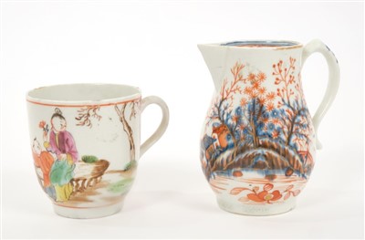 Lot 8 - 18th century Lowestoft sparrow-beak cream jug and Lowestoft polychrome decorated coffee cup